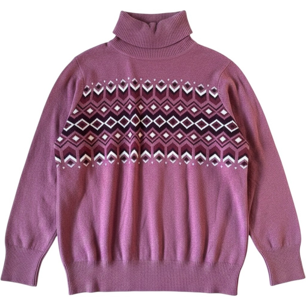 LL Bean Turtleneck Sweater‎ Medium Pink Geometric Cotton Cashmere Gorpcore